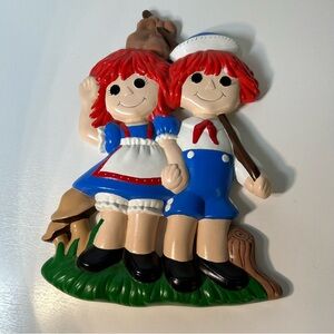 Raggedy Ann and Andy Ceramic Wall Plaque 14.5” Vintage 1970’s Hand Painted